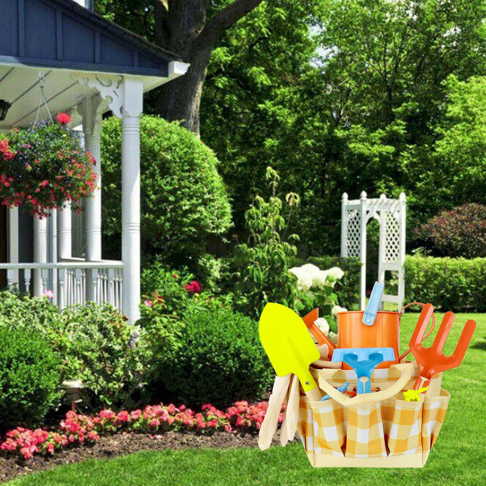Children Kids Gardening Tools Set Shovel Rake Trowel Gloves Watering Can