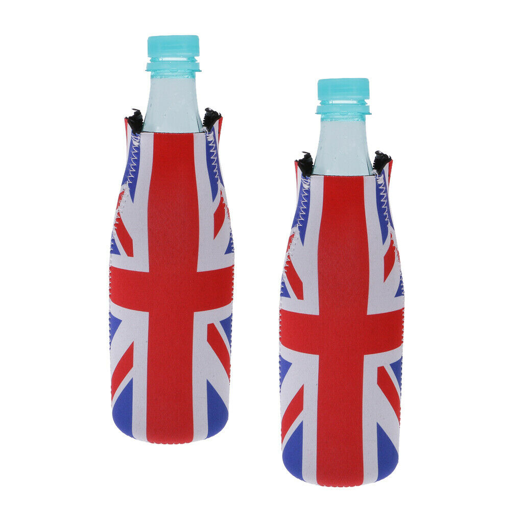 2 Pair Britain UK Flag Stubby Beer Soda Tin Can Chilling Wrap Cooler Holder