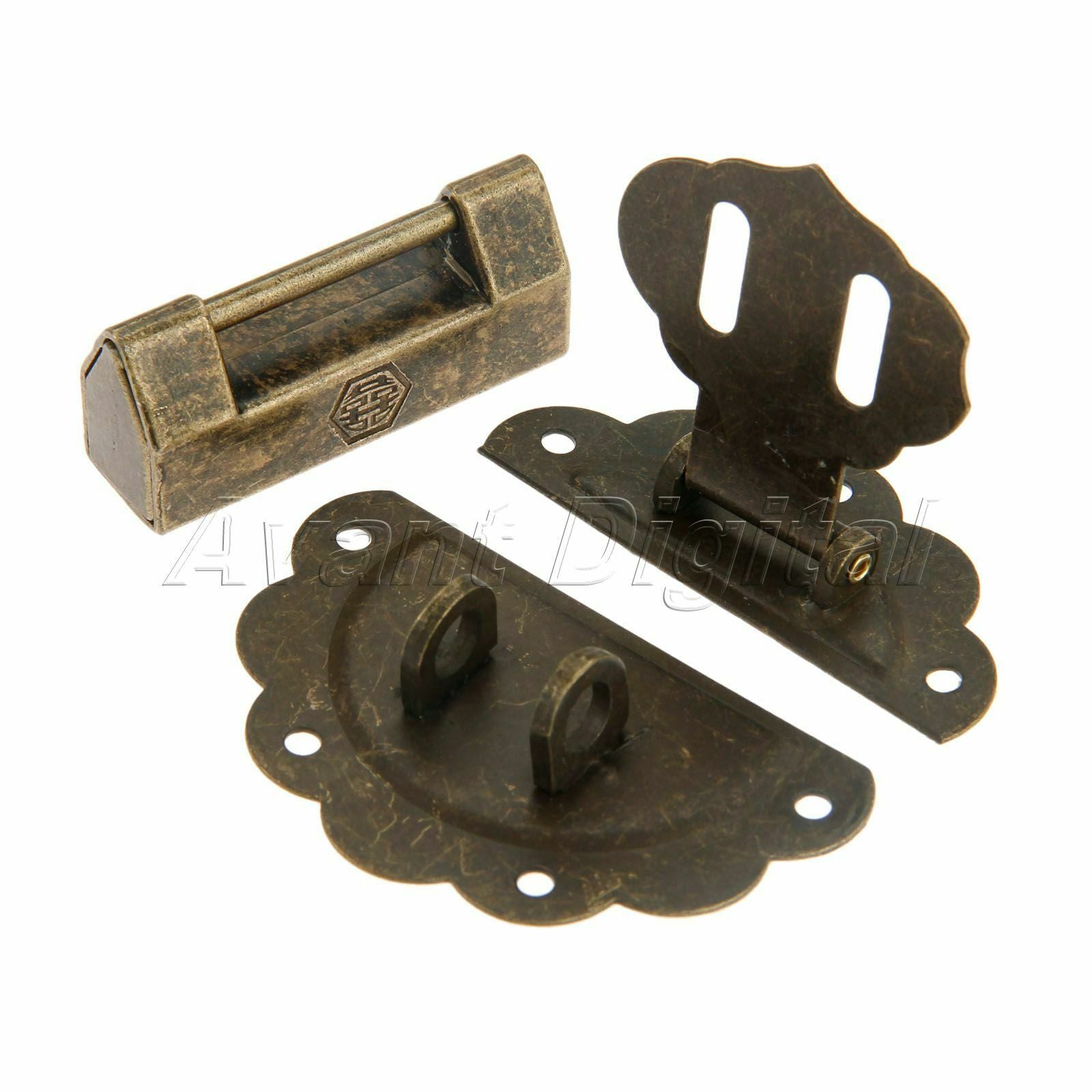 Retro Bronze Padlock Wooden Chest Jewelry Box Hasp Latch Catch Set Decorative