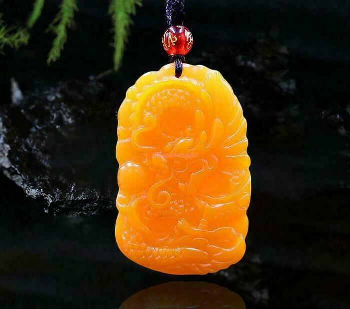 Yellow Jade Dragon Pendant Women Men Natural Necklace Amulet Lucky Jewellery