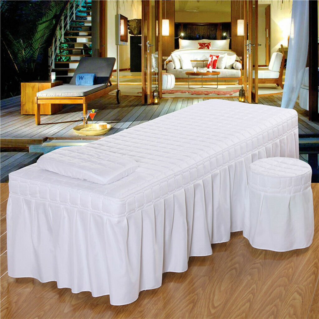 Soft Beauty Massage Bed Sheet With Pillowcase and Stool Cover White