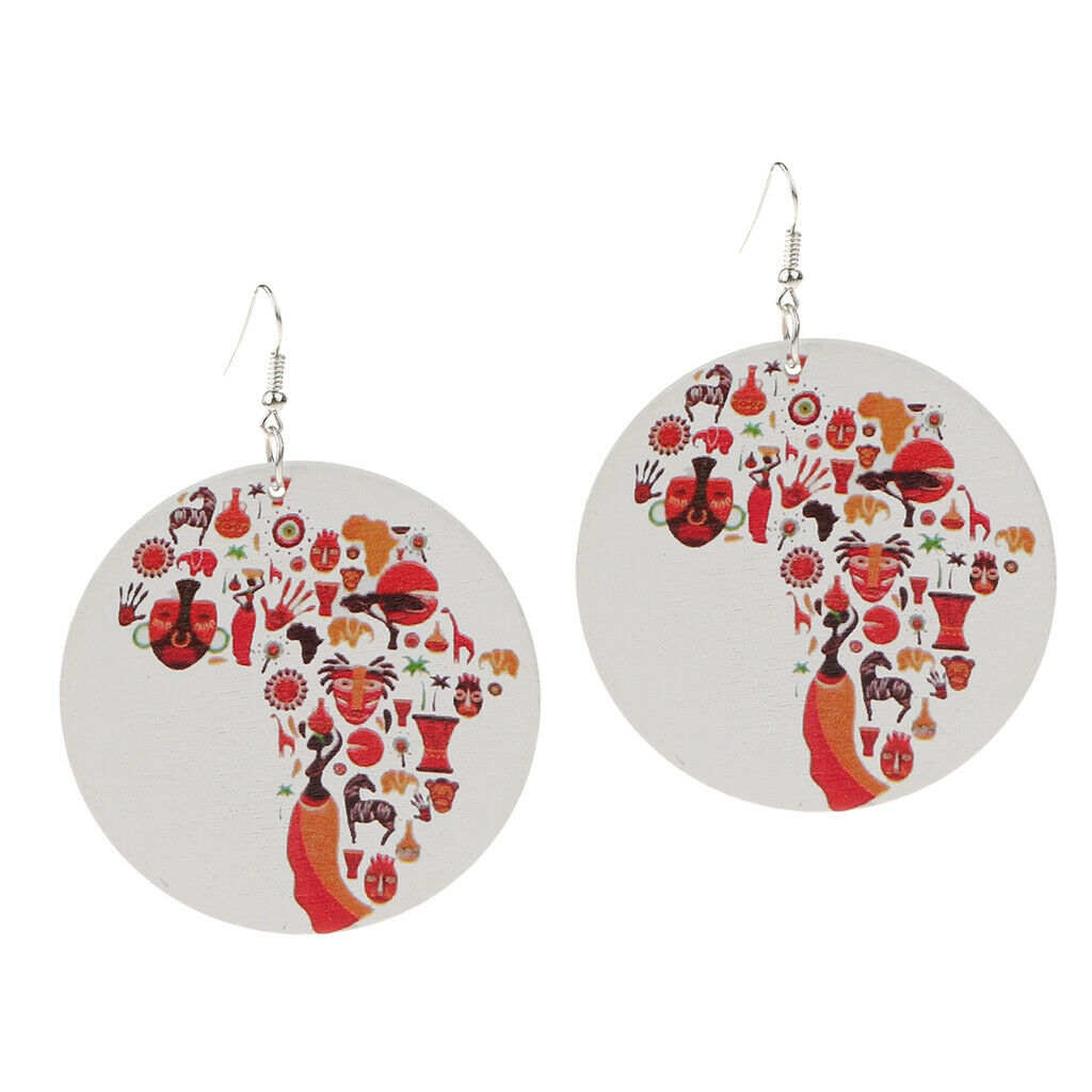 Natural Wood Earrings Fashion Colorful Map Cool Dangle Drop Hook for Women