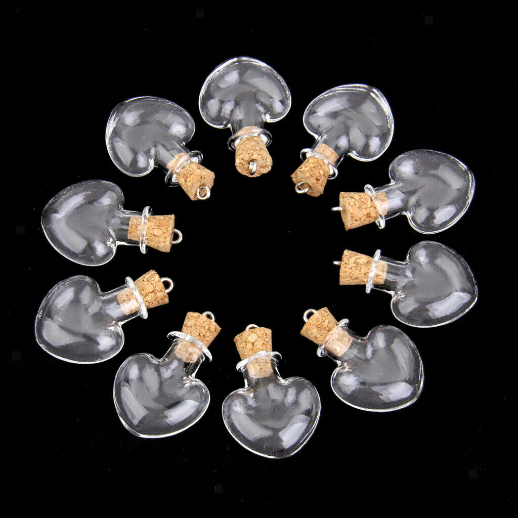 10pcs Glass Cork Bottle Jars Vials Wishing Bottles DIY Pendant -Heart shape