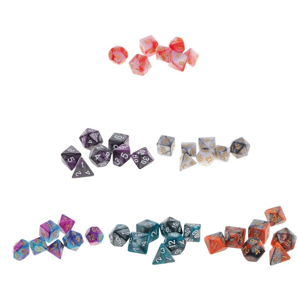 42 Piece Two Color Mixed 7-die Dice 16mm fit DND MTG RPG Board Games Toys