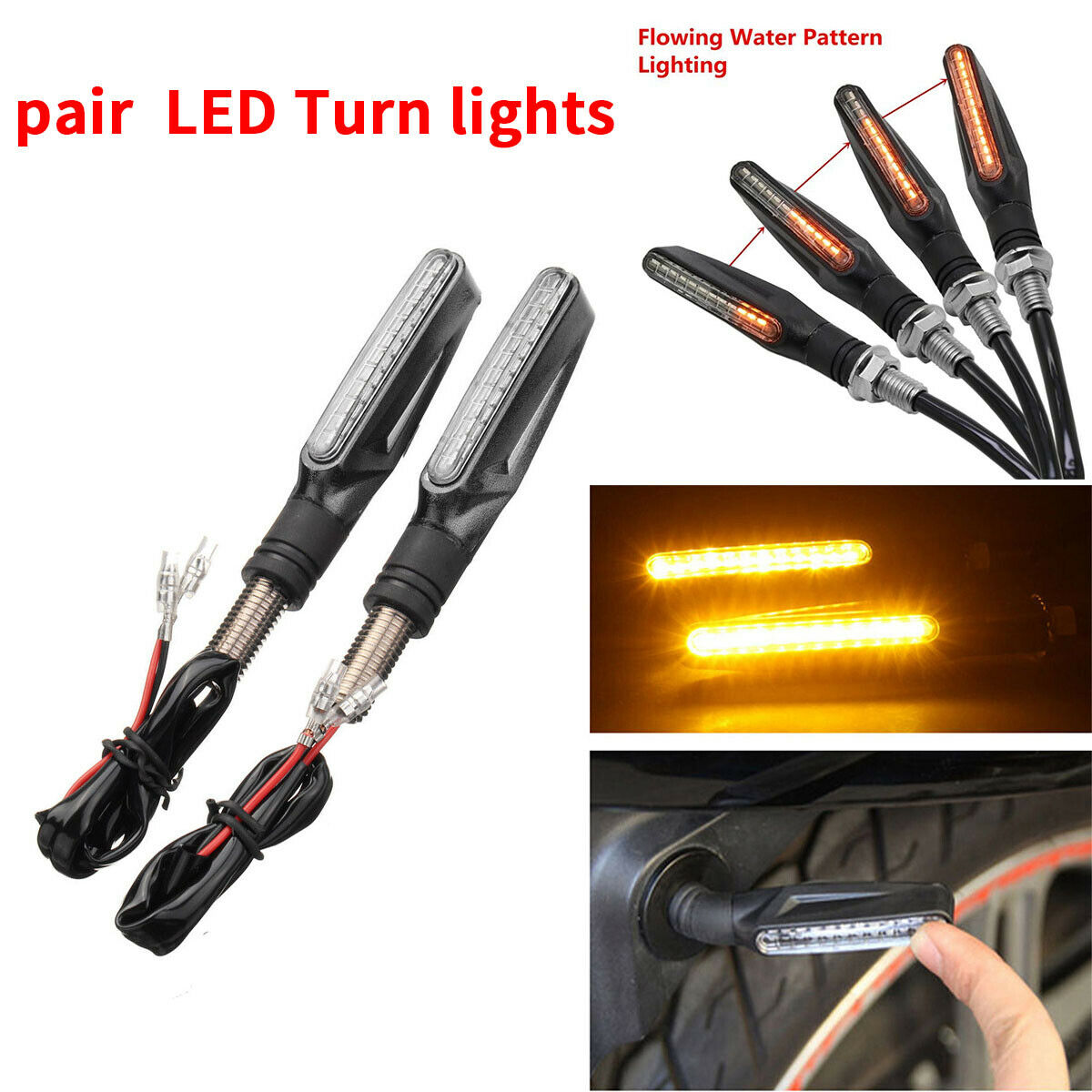 2* Flowing Water Motorcycle Motorbike 12 LED Turn Signal Indicator Light rubber