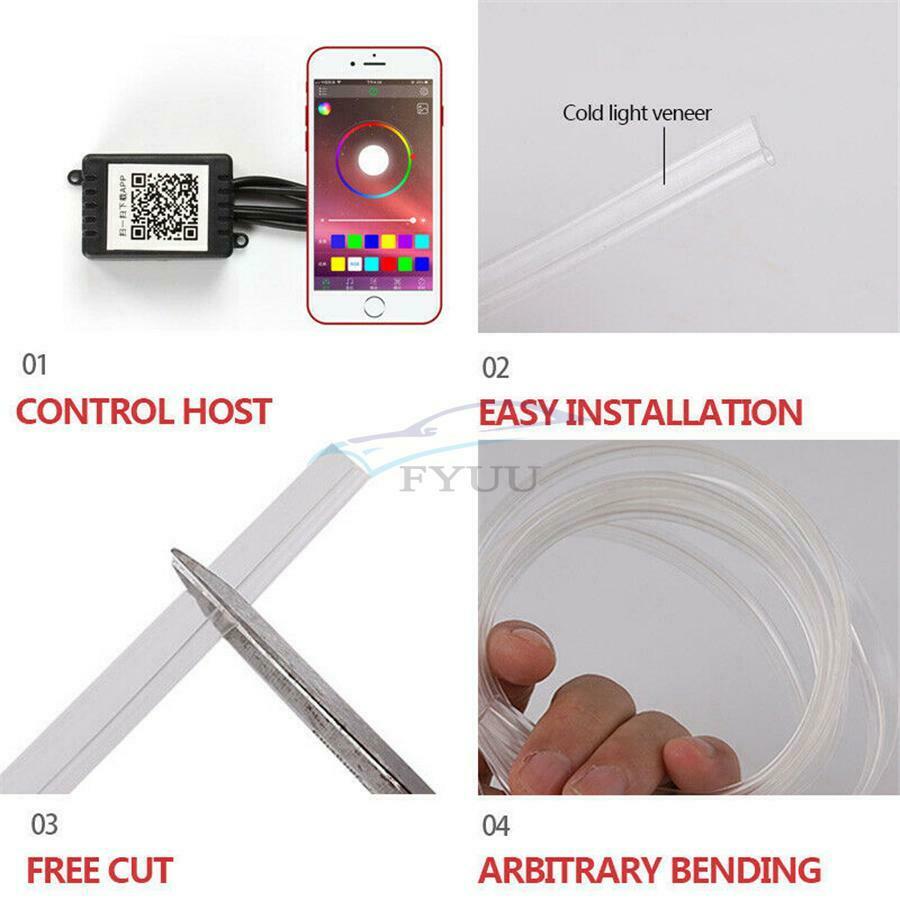 2M Car Center Console RGB LED Ambient Light Fiber Optic Light with APP Control