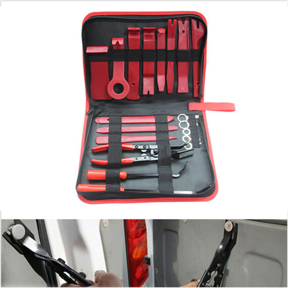 Upholstery 19Pcs Fastener Trim and Panel Removal Tools Clip Plier Set RED DIY