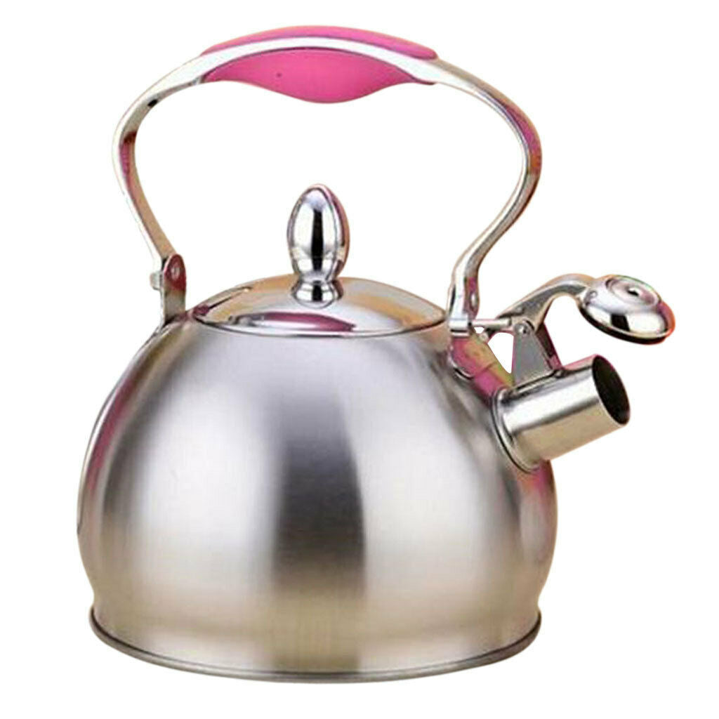 Stainless Steel Dishwasher Safe Whistling Coffee and Tea Kettle, 2.5 Liter, Pink
