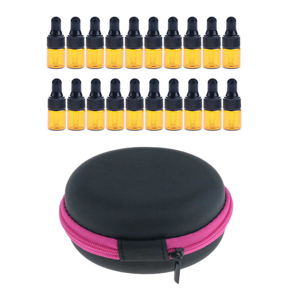 20pcs Refillable Empty Glass Dropper Bottle with 1ml Carrying Case Essential Oil
