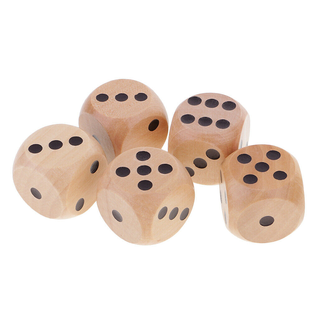 Set of 5 dice dice round corners 3cm black dotted for traditional items
