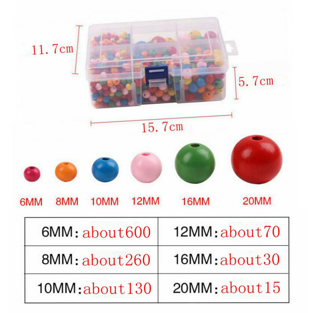 1105pcs Colored Round Wooden Beads for Crafts Loose Solid Wooden Spacer Beads