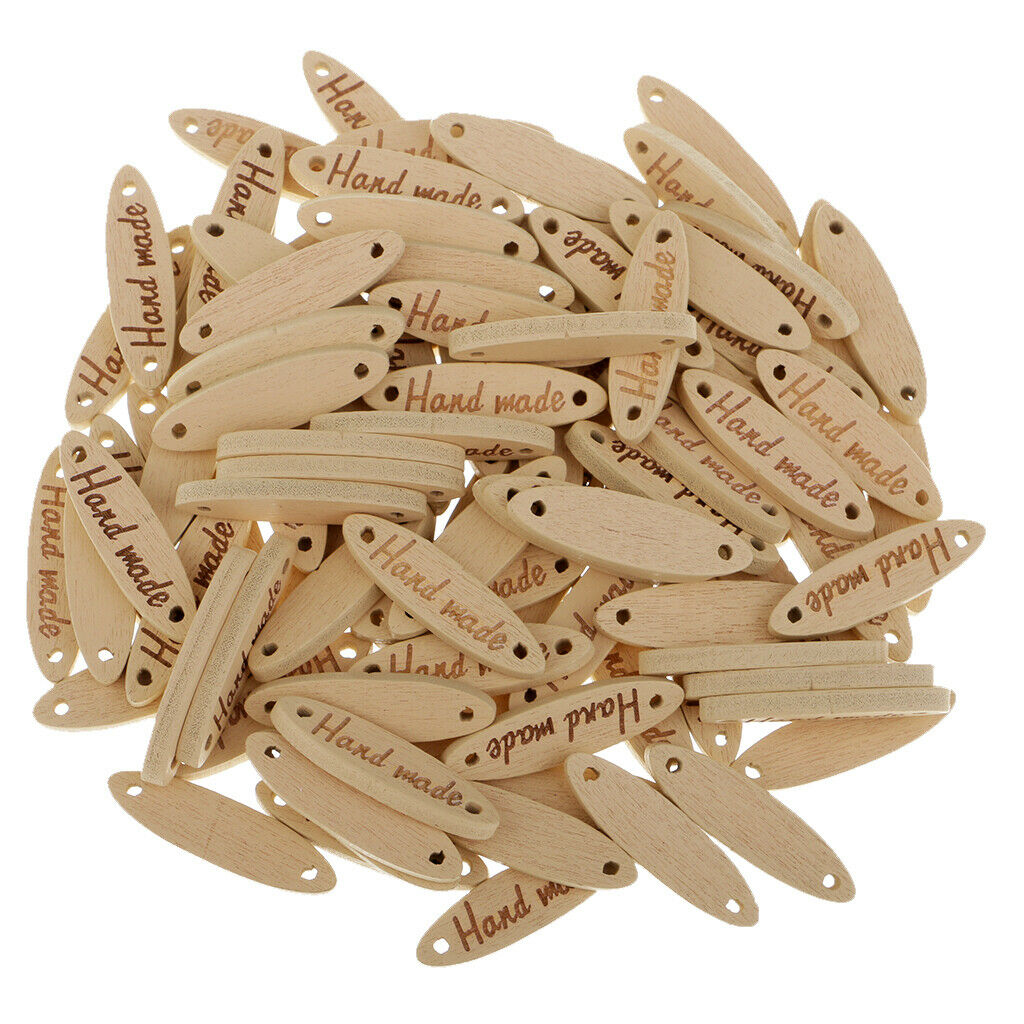 100pcs Wooden 2 Holes Handmade Tags Embellishments for Sewing Craft Natural