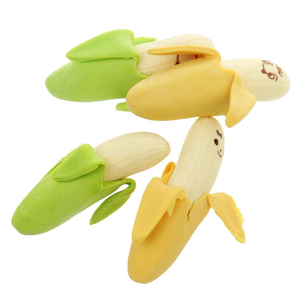4pcs/Pack Attractive Cartoon Banana Fruit Pencil Rubber Erasers for Kids