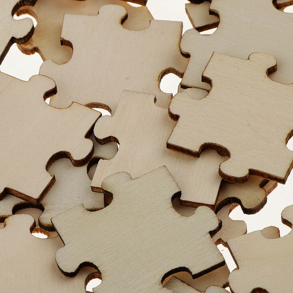 Pack of 50 40mm Unfinished Wood Puzzle Pieces For Arts & crafts, Card Making