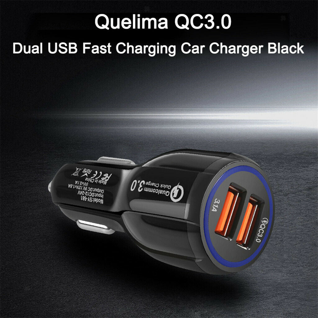White 2 Dual Port USB Fast Car Charger Quick Charge 3.0 for Phone