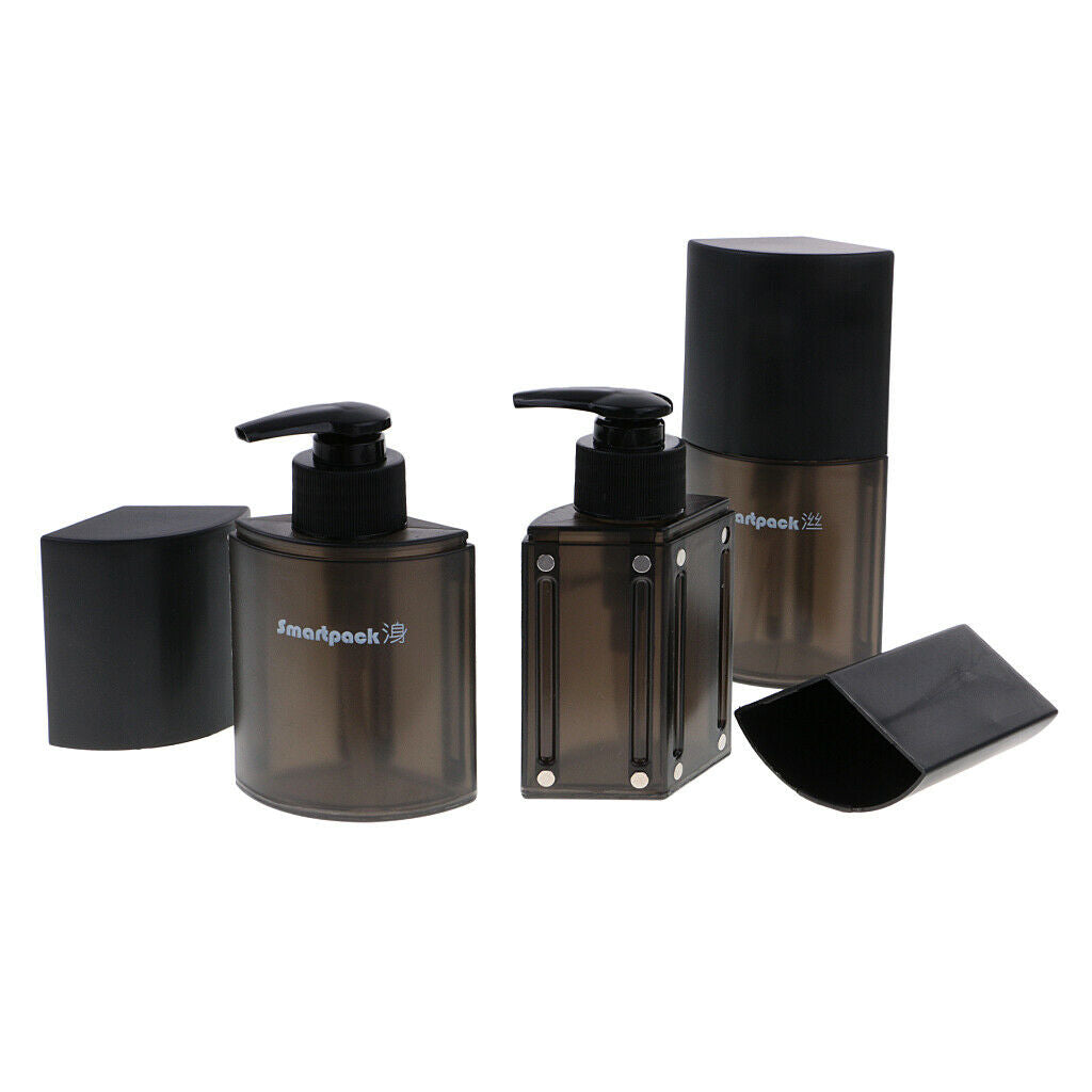 Portable Plastic 6pcs Travel Bottles Container For Lotion Shampoo Blue&Black