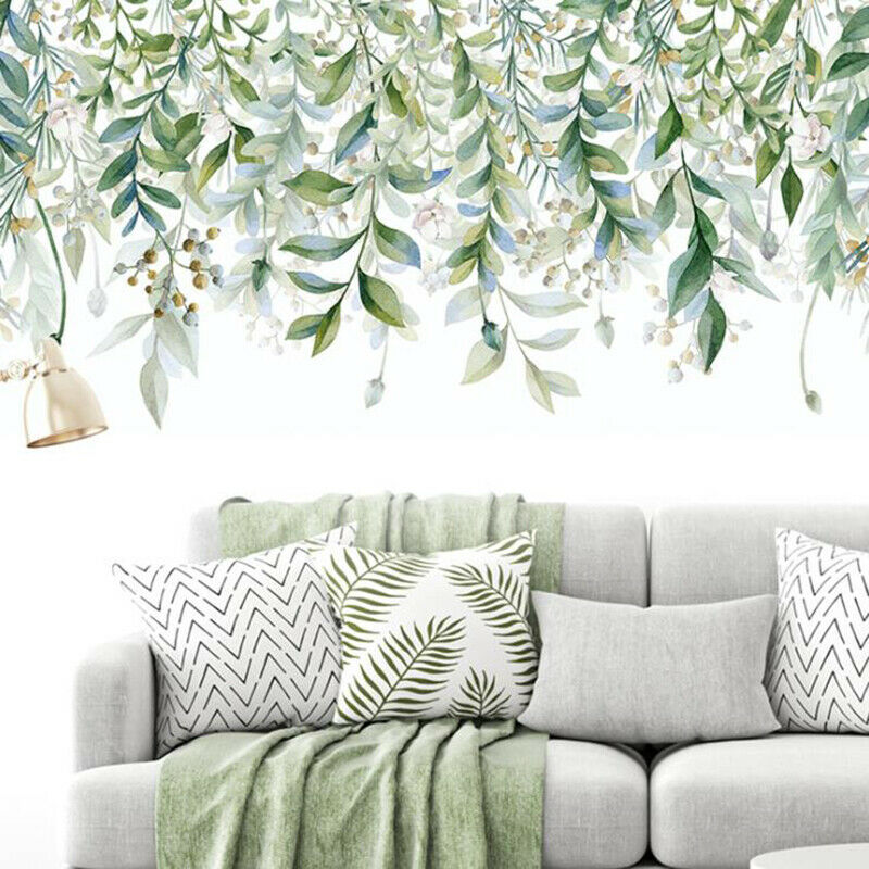 Green Leaves Wall Stickers For Bedroom Living Room DIY Wall Decals Door Mu~A Kt