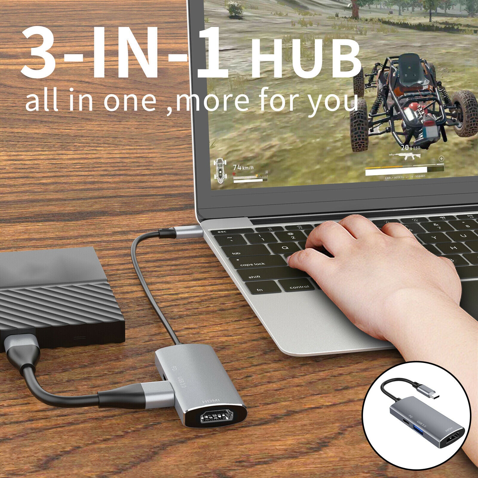 USB C Hub Adapter Max 100W PD Charger for MacBook Pro Tablet Projector Grey