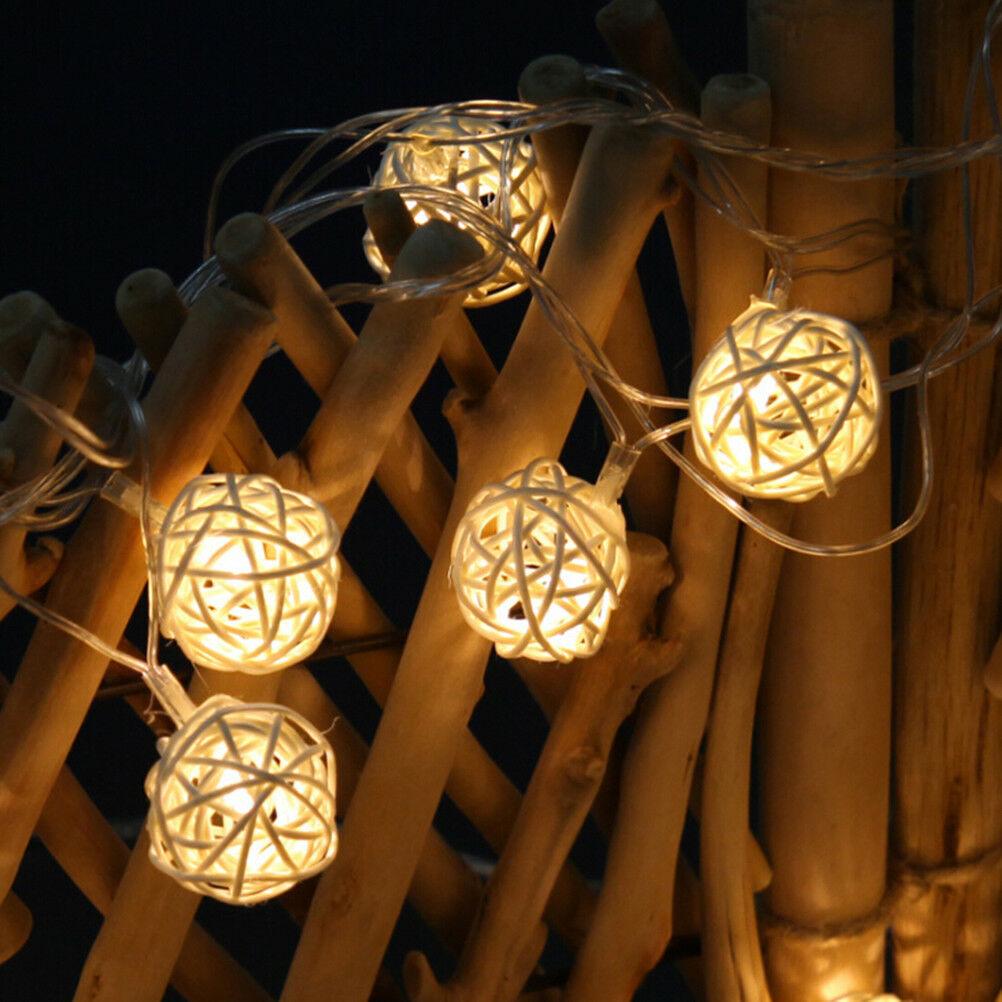 2.5M 20 Rattan Ball Led String Fairy Lights Christmas Tree Ornament Xmas.DD