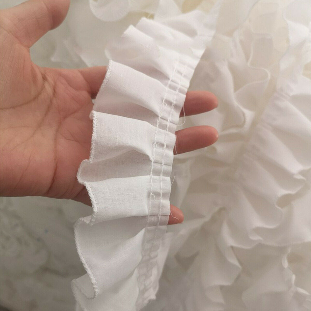 100cm White Pleated Lace Fabric Trim Cotton Lace Trim  for DIY Sewing Decor