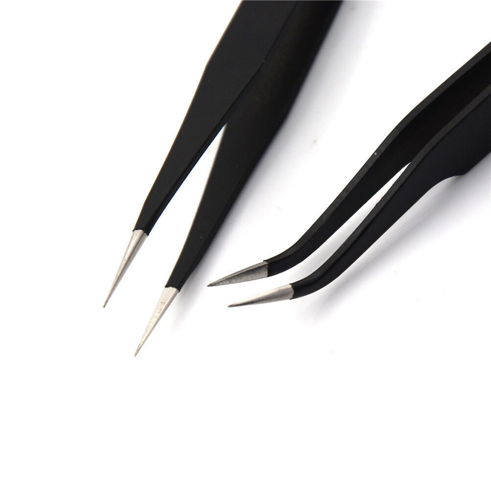 2Pcs/set New Black Anti-static Straight Curved Tweezers Fashion Tools .l8