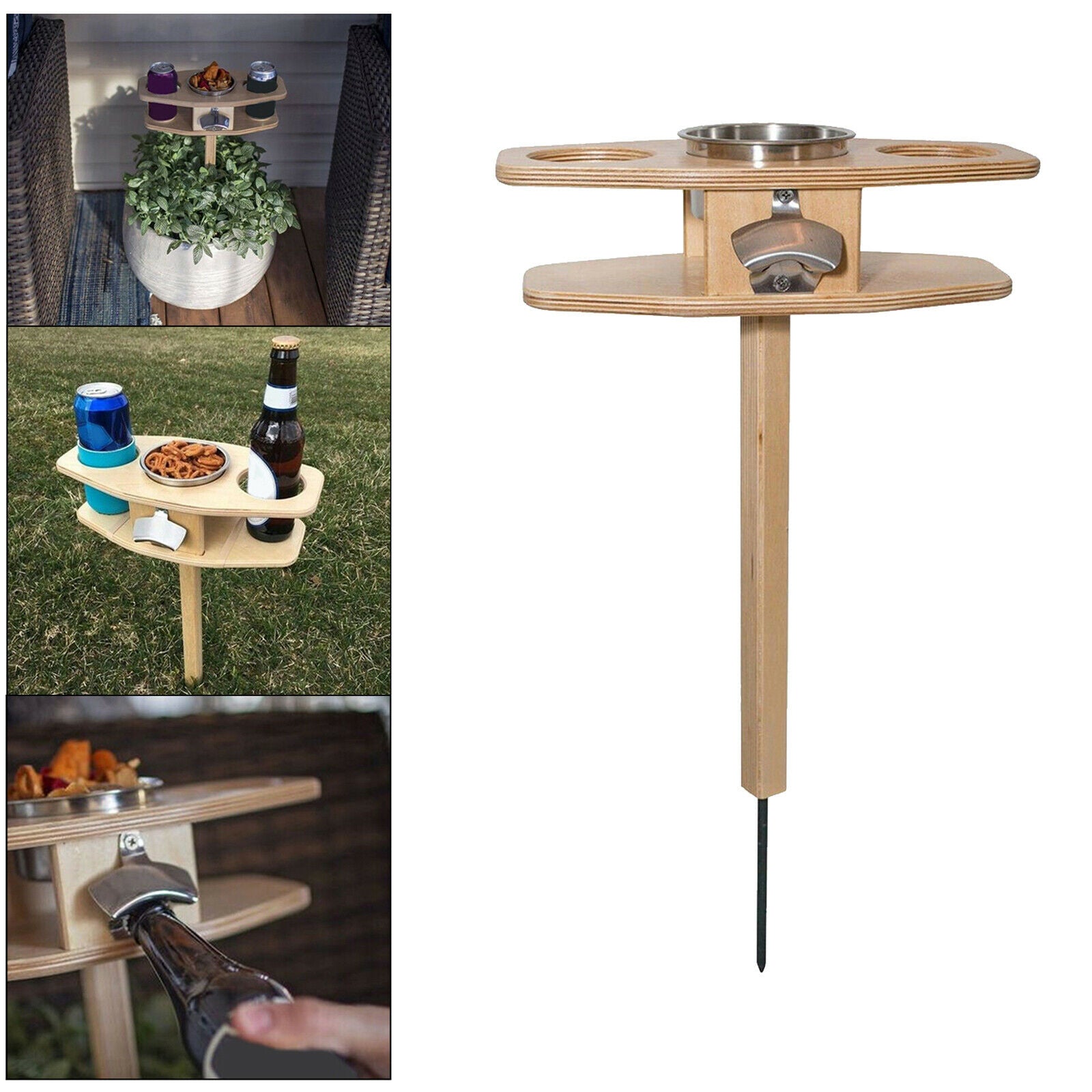 Solid Wood Wine Table Lawn BBQ Party Trip Wine Glass Bottles Rack Stand