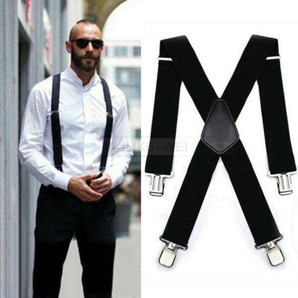 5cm Mens Suspenders X Style & 4 Clips Adjustable Fits All Heavy Duty Braces