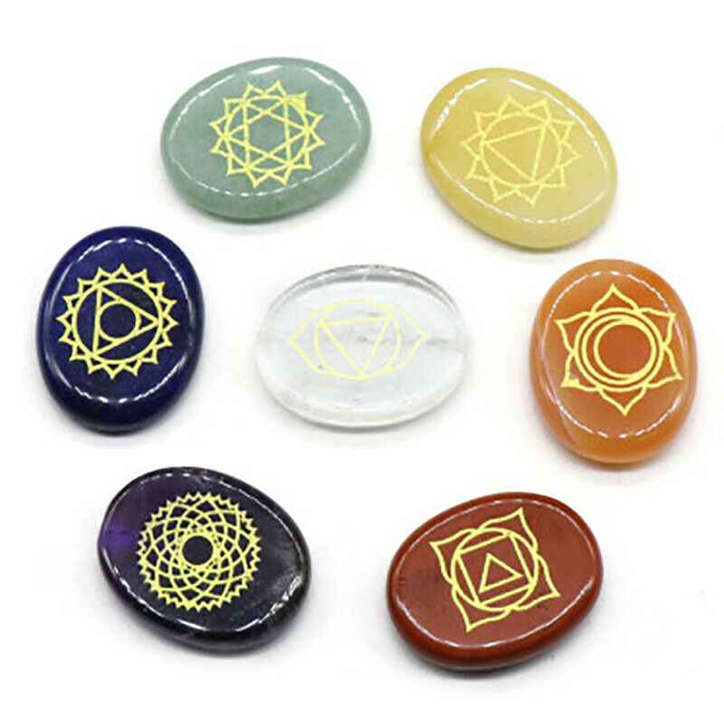 High Quality Set of 7 Chakra Stones Symbols Stone Set Palm Natural Stone Crystal