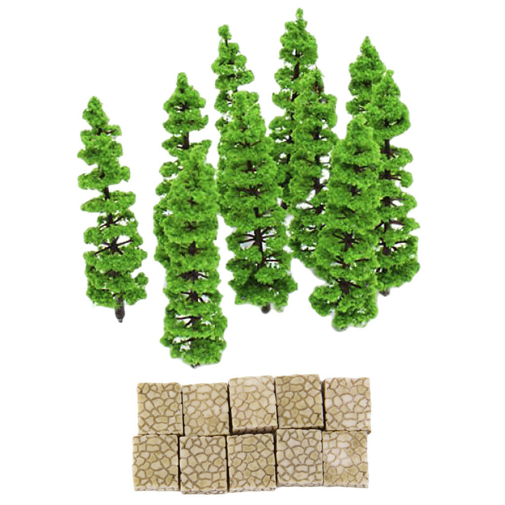Micro Landscape Garden Decor Grey Stone Pavement with Fir Tree Set Decor