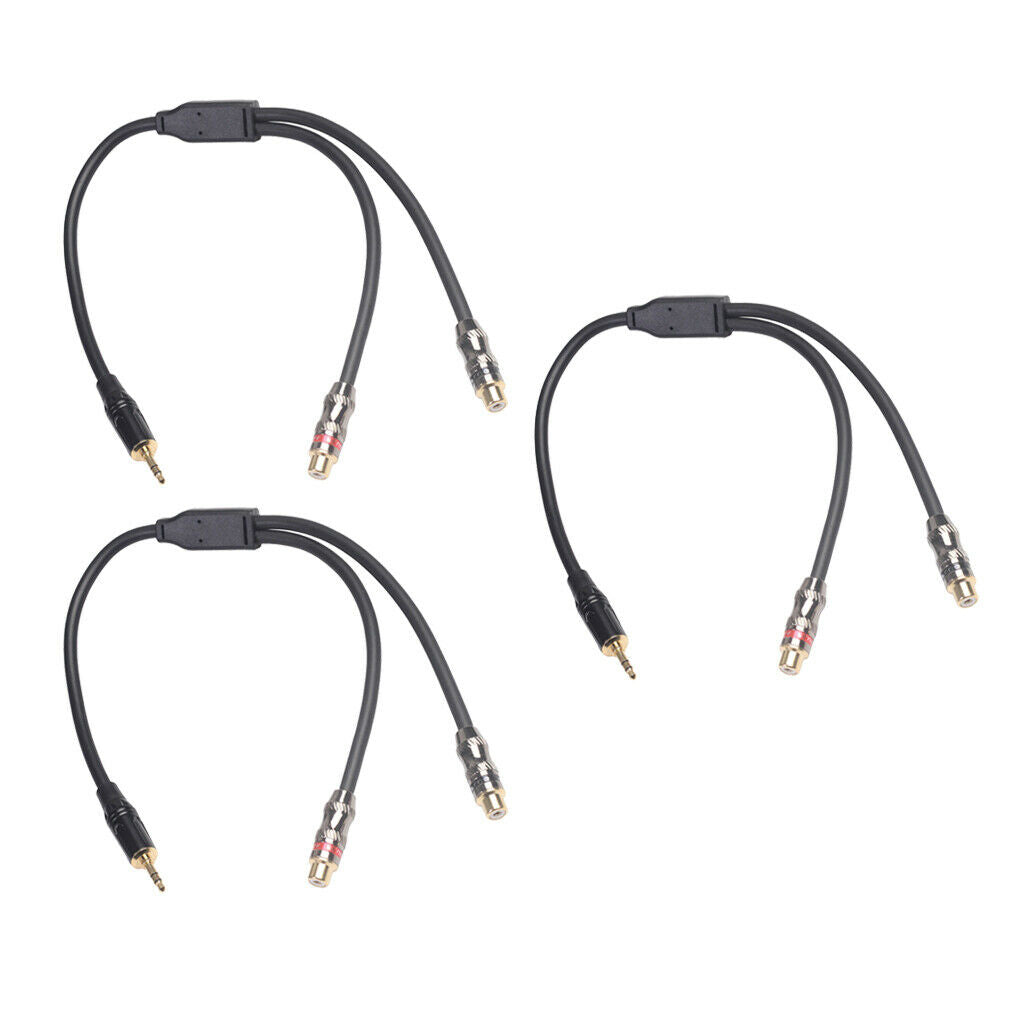 3x NEW 12 Inch 3.5mm Stereo Plug To 2 Female RCA Cable Cord Wire Y Splitter