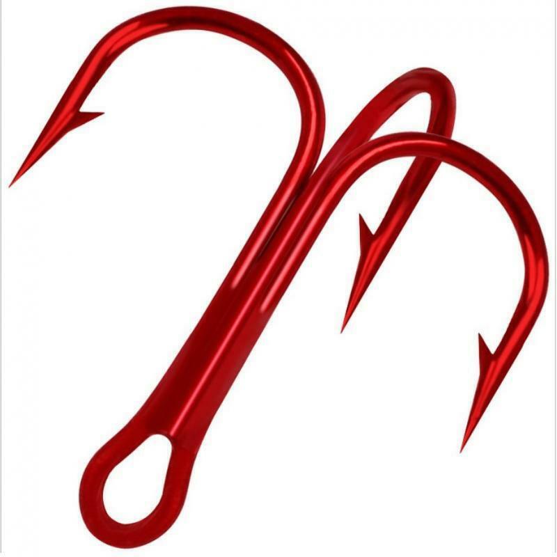 Prettyia   50pcs   High   Carbon   Steel   Fishing   Treble   Hooks   Red