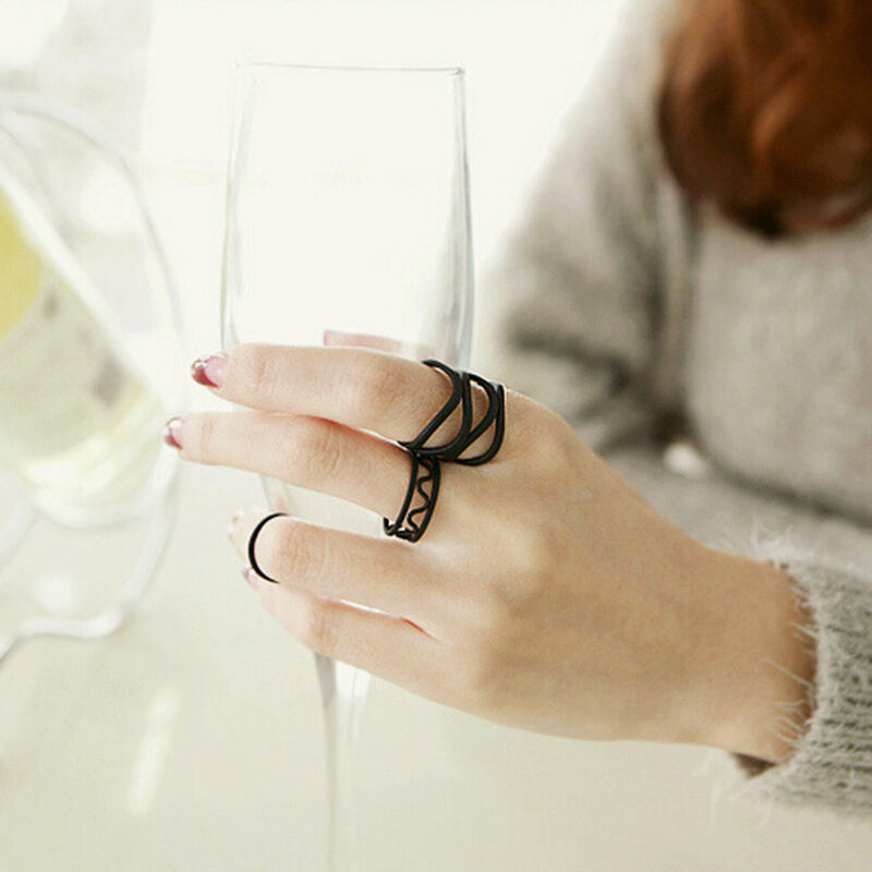 3PCS Women's Punk Black Stack Plain Above Knuckle Ring Midi Finger Tip Ri.l8