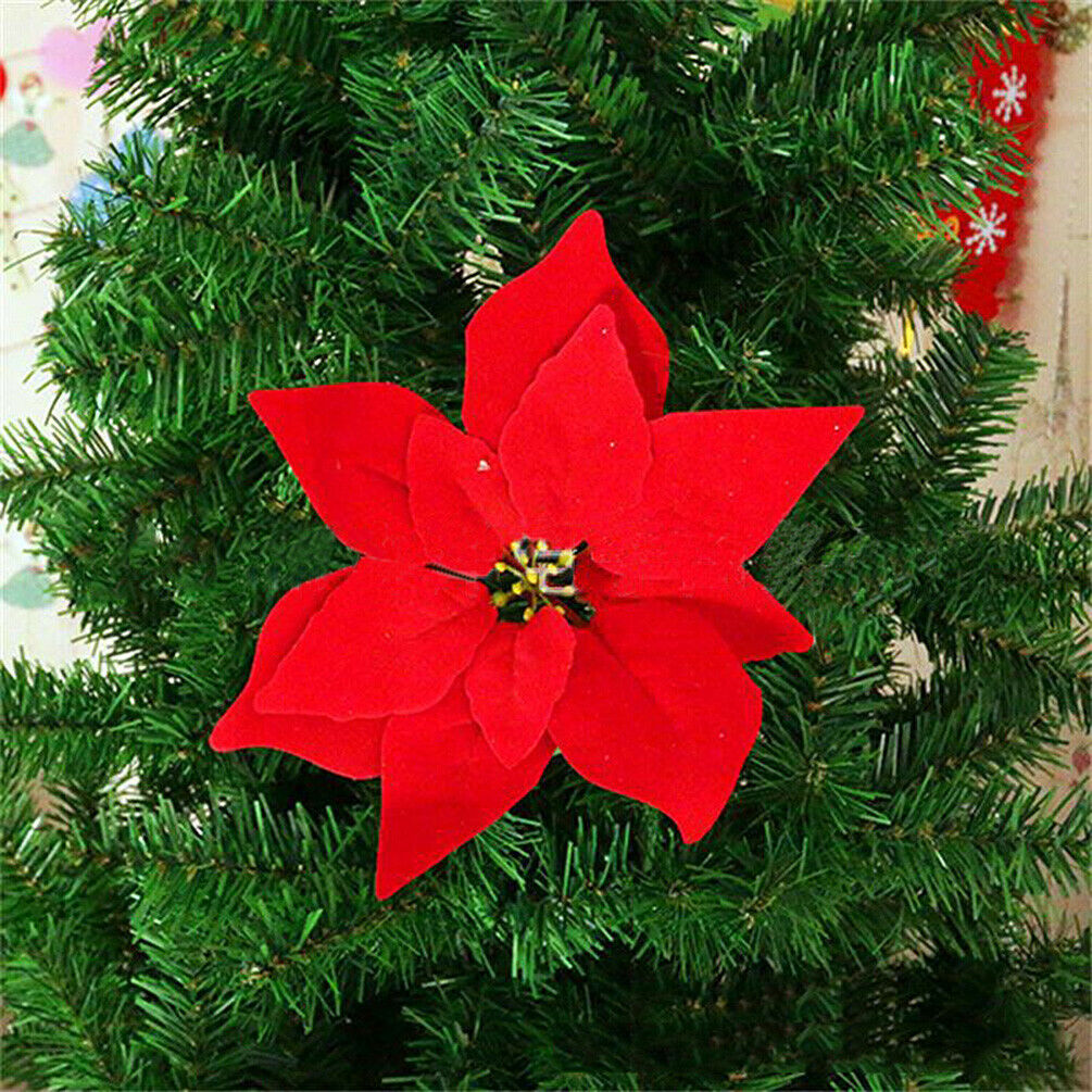 10pcs Christmas Silk Artificial Flower Head Flannel Home Wedding Decor DIY Craft