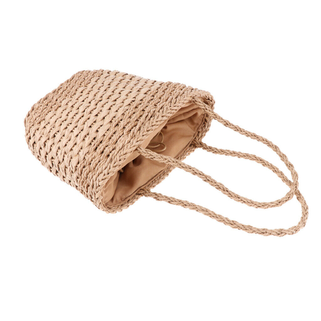 Lady Summer Straw Beach Bag Tote Shoulder Basket Shopping Handbag Bags Khaki