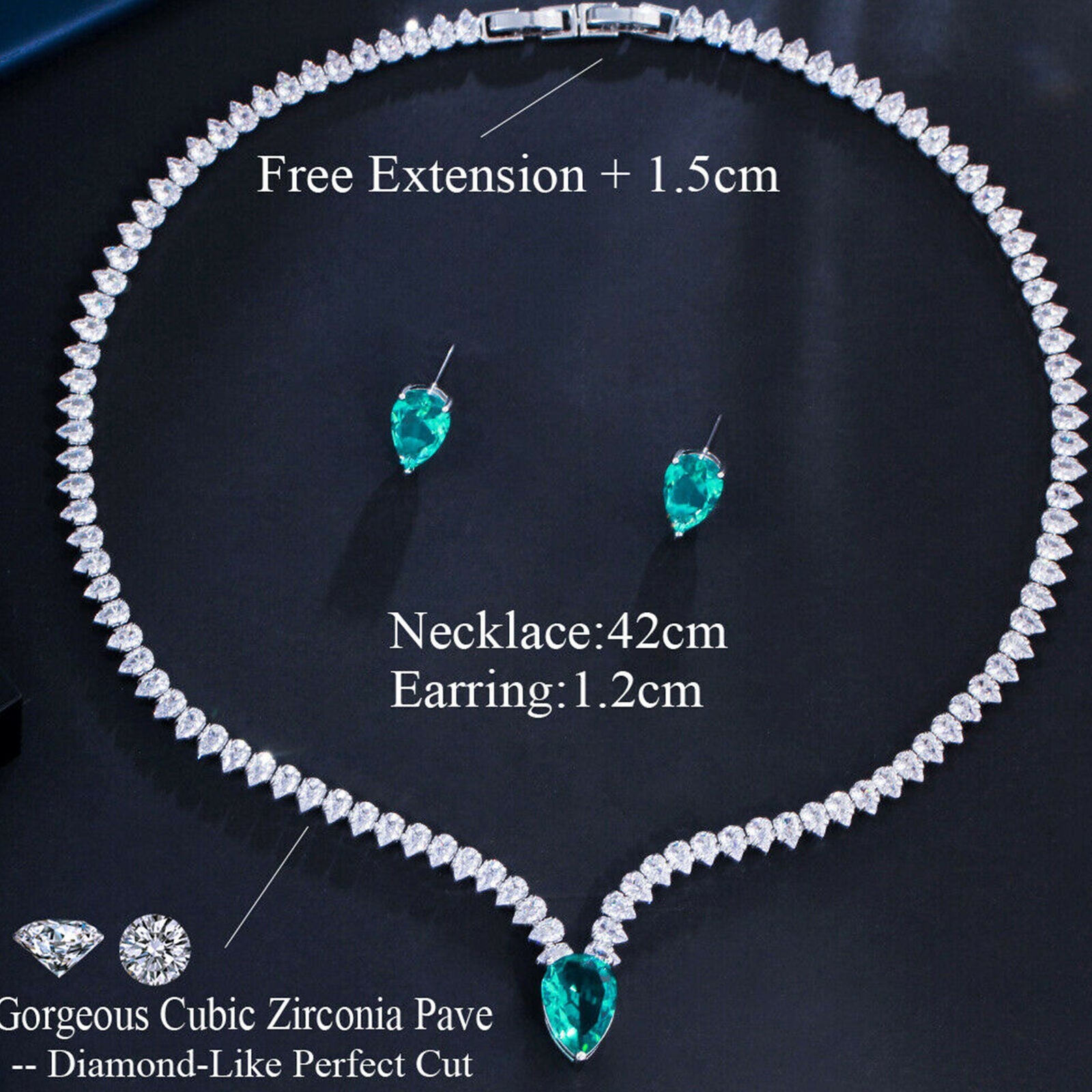 Awesome Green Stone Necklace Stud Earrings Jewelry Set for Brides Pageant
