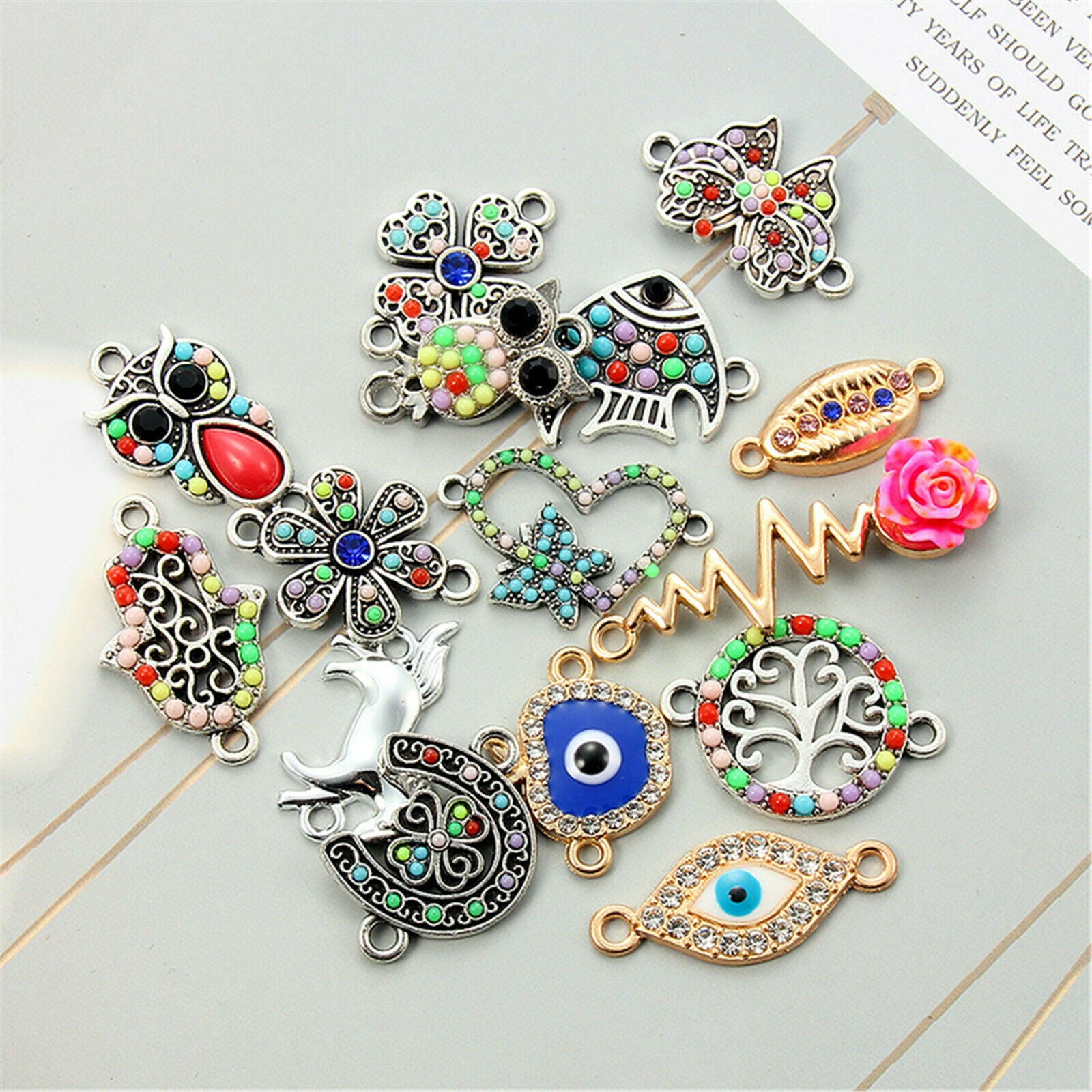 10pcs Assorted Style Tree Flower Owl Hand Pendant Charms for Jewelry DIY Making