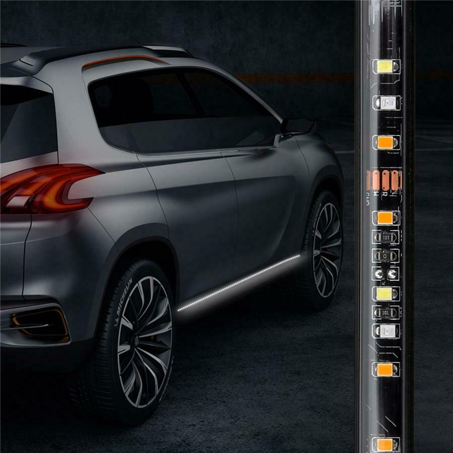 2Pcs 70" Car Side Running Board LED Light Amber White Turn Signal DRL Strip Bar