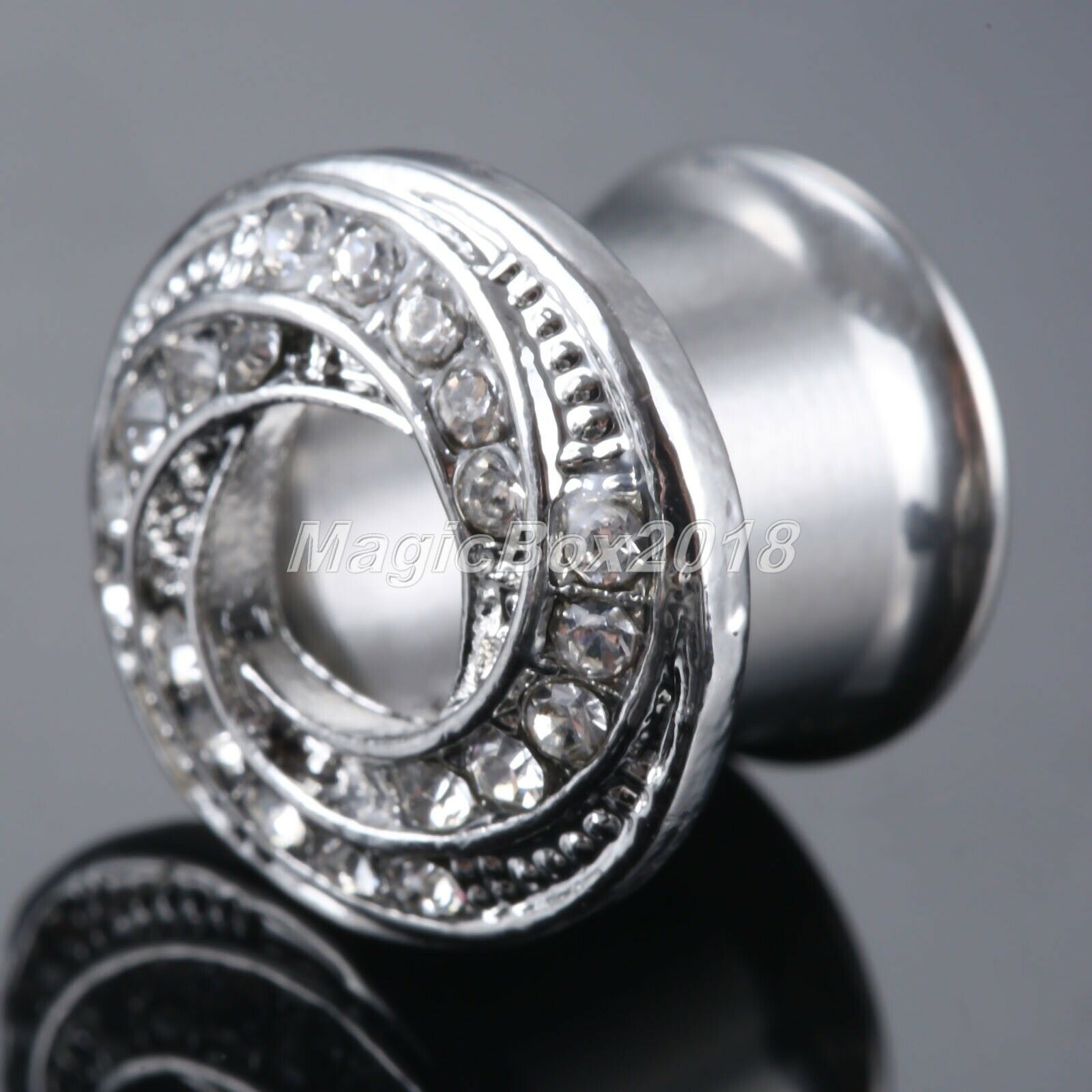 Bagel Shape Spiral Rhinestone Earring Tunnel Stretcher Magnificent Silvery 8mm