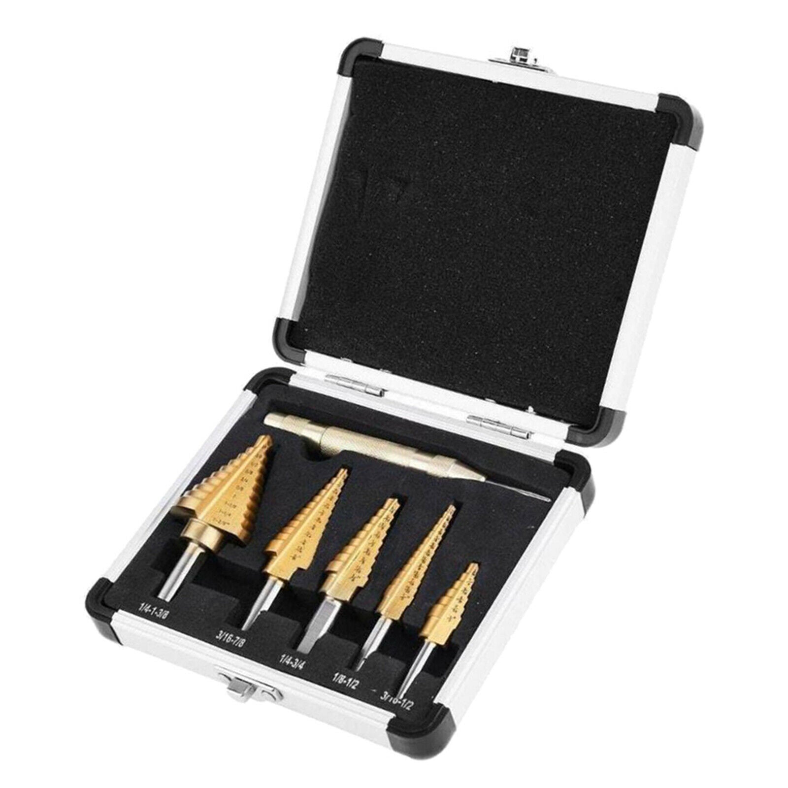 6PCS Titanium Coated Steel Step Drill Hex Shank Set with Aluminum Case