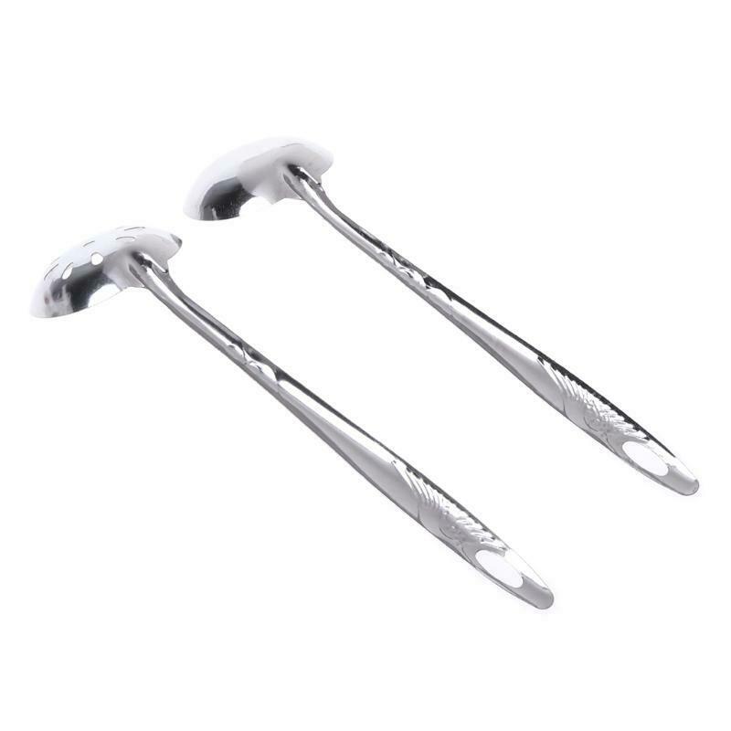 2Pcs Stainless Steel Large Soup Spoon Ladle Skimmer Colander Filter Kitchen Tool