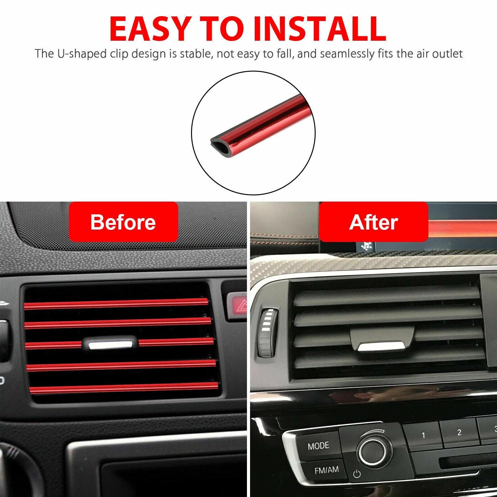 10Pcs Auto Car Accessories Red Air Conditioner Air Outlet Decoration Strip 20cm