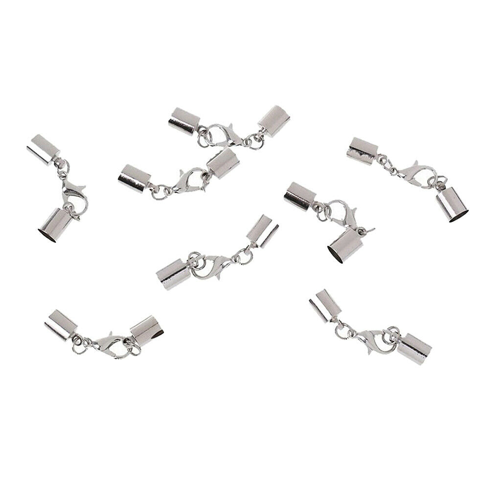 8pcs white k plated leather cord kumihimo end   tube lobster clasps 5.5mm