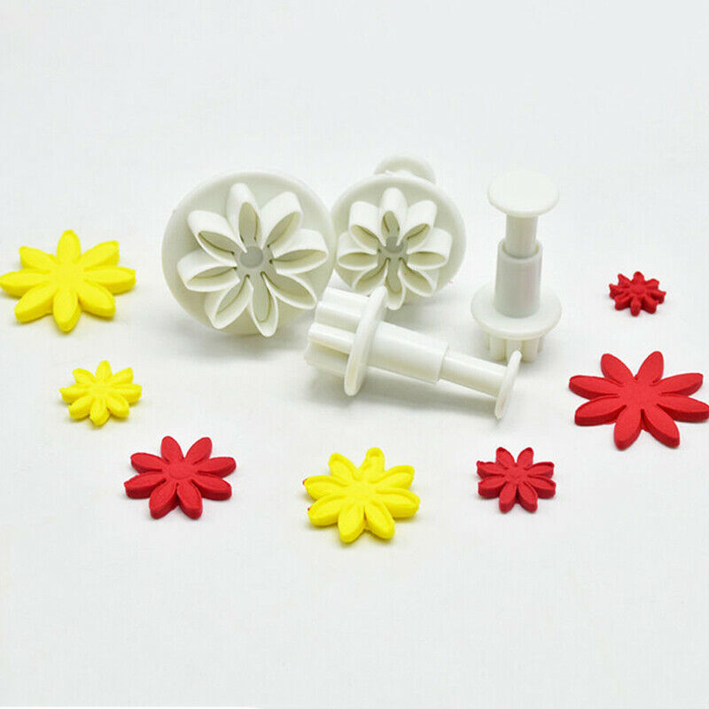 4Pc Chrysanthemum Fondant Cake Cutter Plunger Cookie Mold Decorating Cand.l8