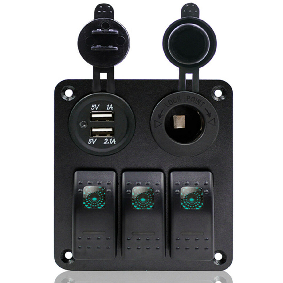 3-Gang Waterproof Car Marine Circuit Green LED Rocker Switch Panel Breaker IP67