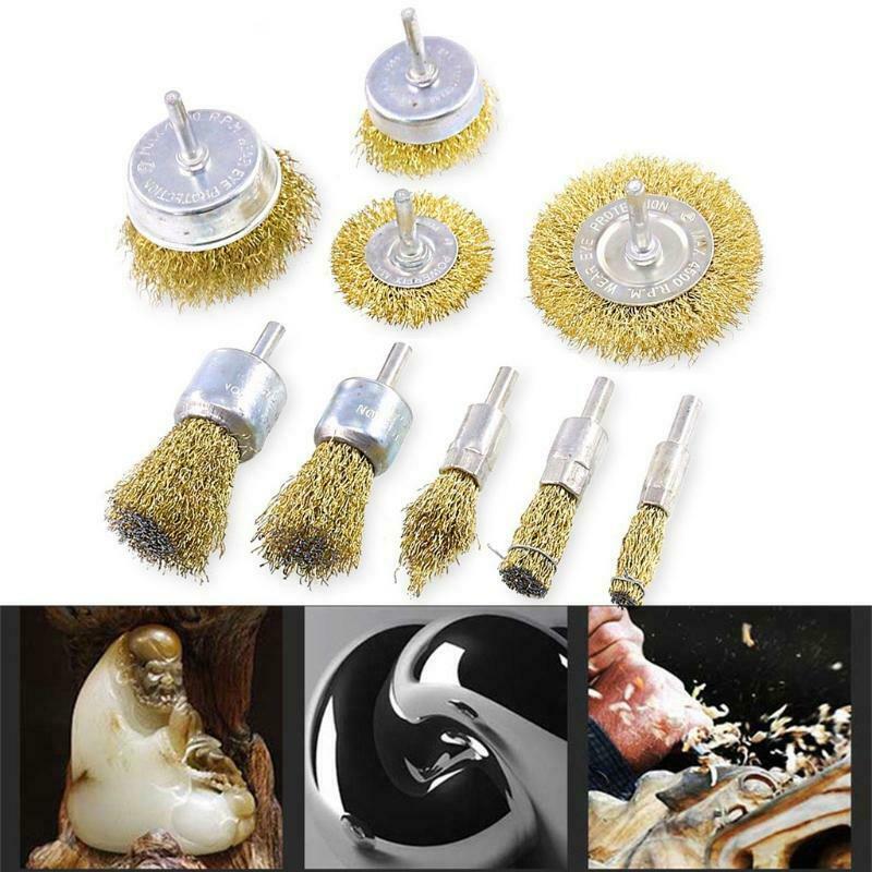 9pcs Wire Brush for Drill Carbon Steel Crimped Wire Wheel for Cleaning Rust