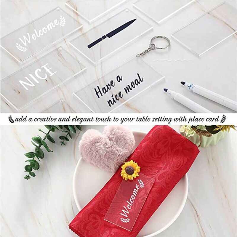 20Pcs Blank Keyrings Acrylic Clear Rectangle Discs Pendant Keychain DIY Making