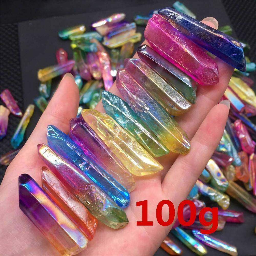 Lot Titanium Rainbow Aura Lemurian Quartz Crystal Point Healing Stone Decor