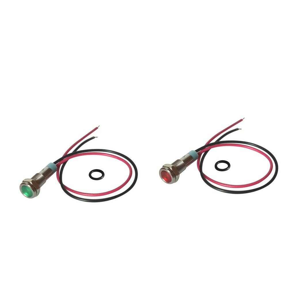 2Pcs 6mm 12V LED Metal Indicator Light Signal Lamp with Wire Leads Red&Green