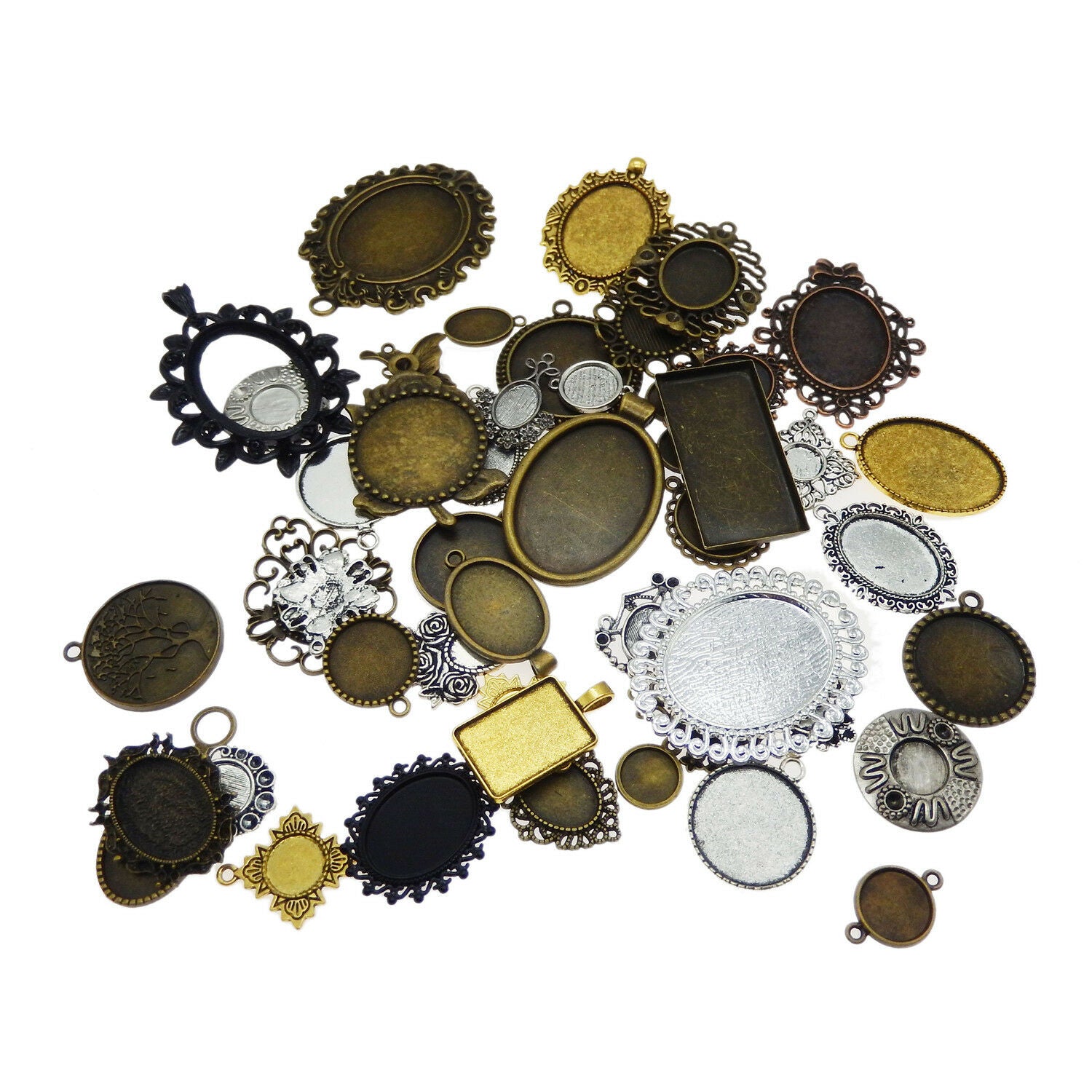10pcs Mixed Tone Alloy Setting Tray Base Charms Pendant Crafts Findings 38391