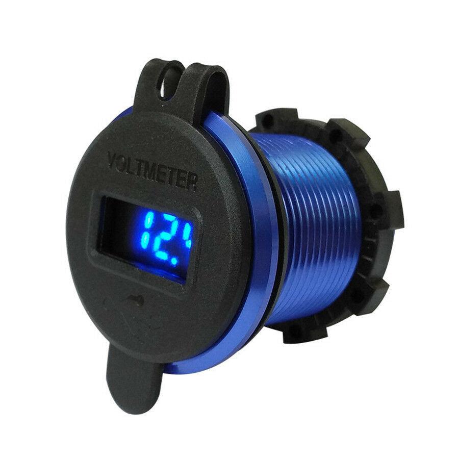 1x Aluminum Motorcycle 2 USB Charger With Blue LED Digital Display of Voltage